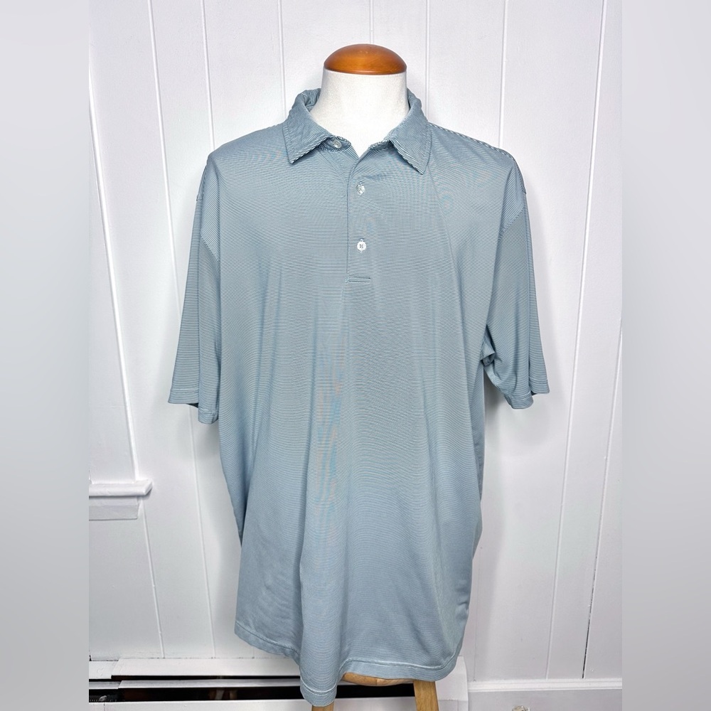 Genteal Blue/Green Teal Striped Performance Polo Shirt
